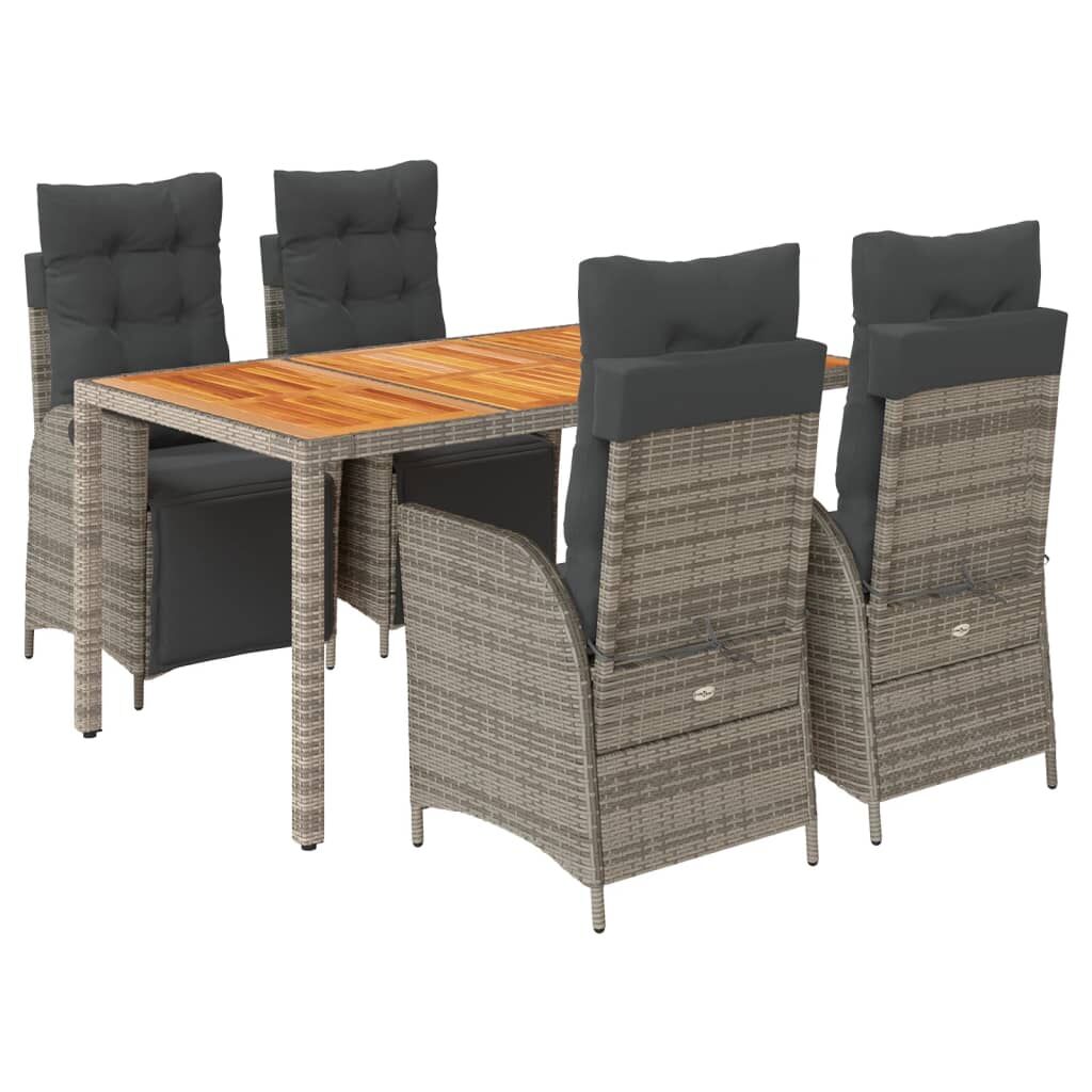 5 Piece Garden Dining Set with Cushions Grey Poly Rattan Price