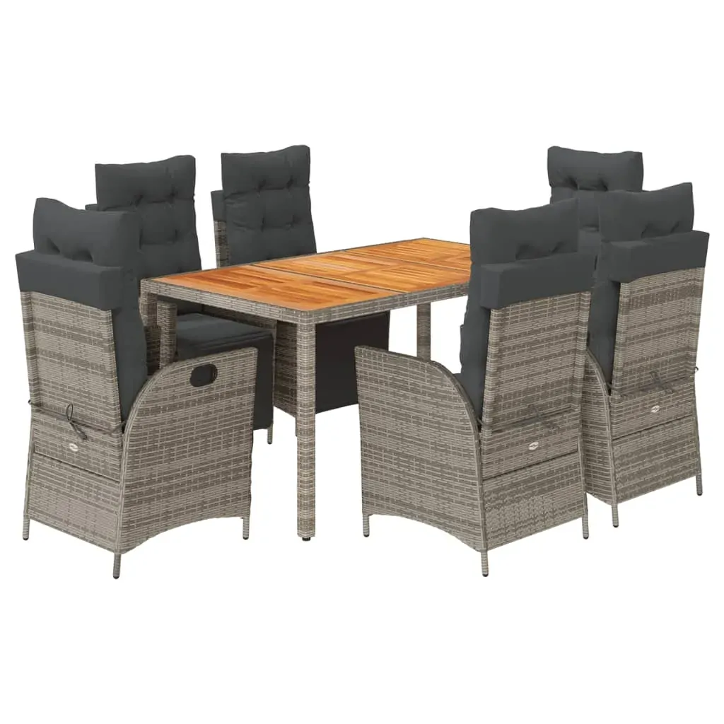 7 Piece Garden Dining Set with Cushions Grey Poly Rattan Price