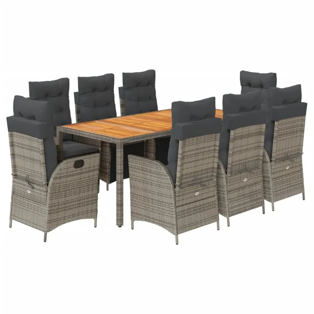 9 Piece Garden Dining Set with Cushions Grey Poly Rattan Price