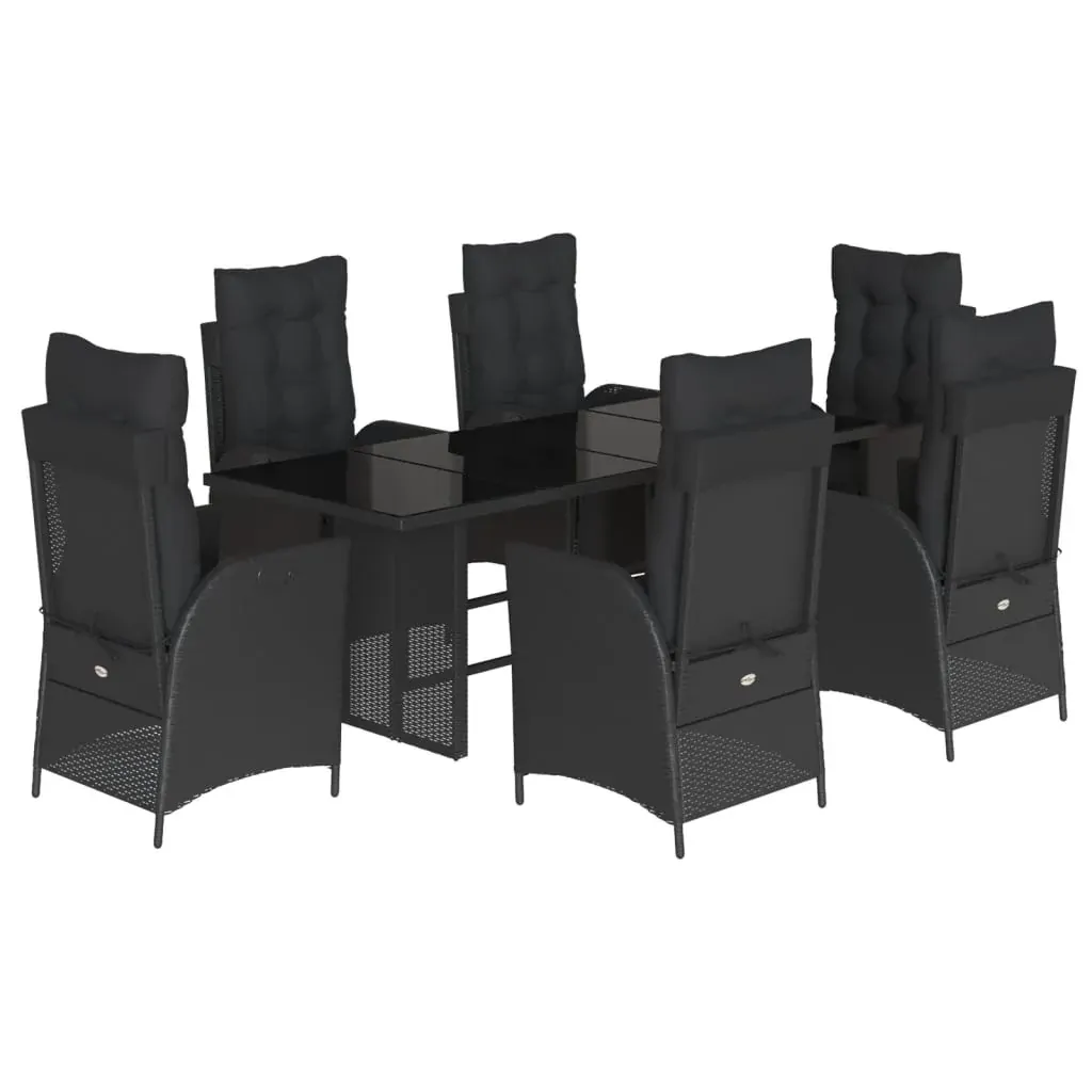7 Piece Garden Dining Set with Cushions Black Poly Rattan Price