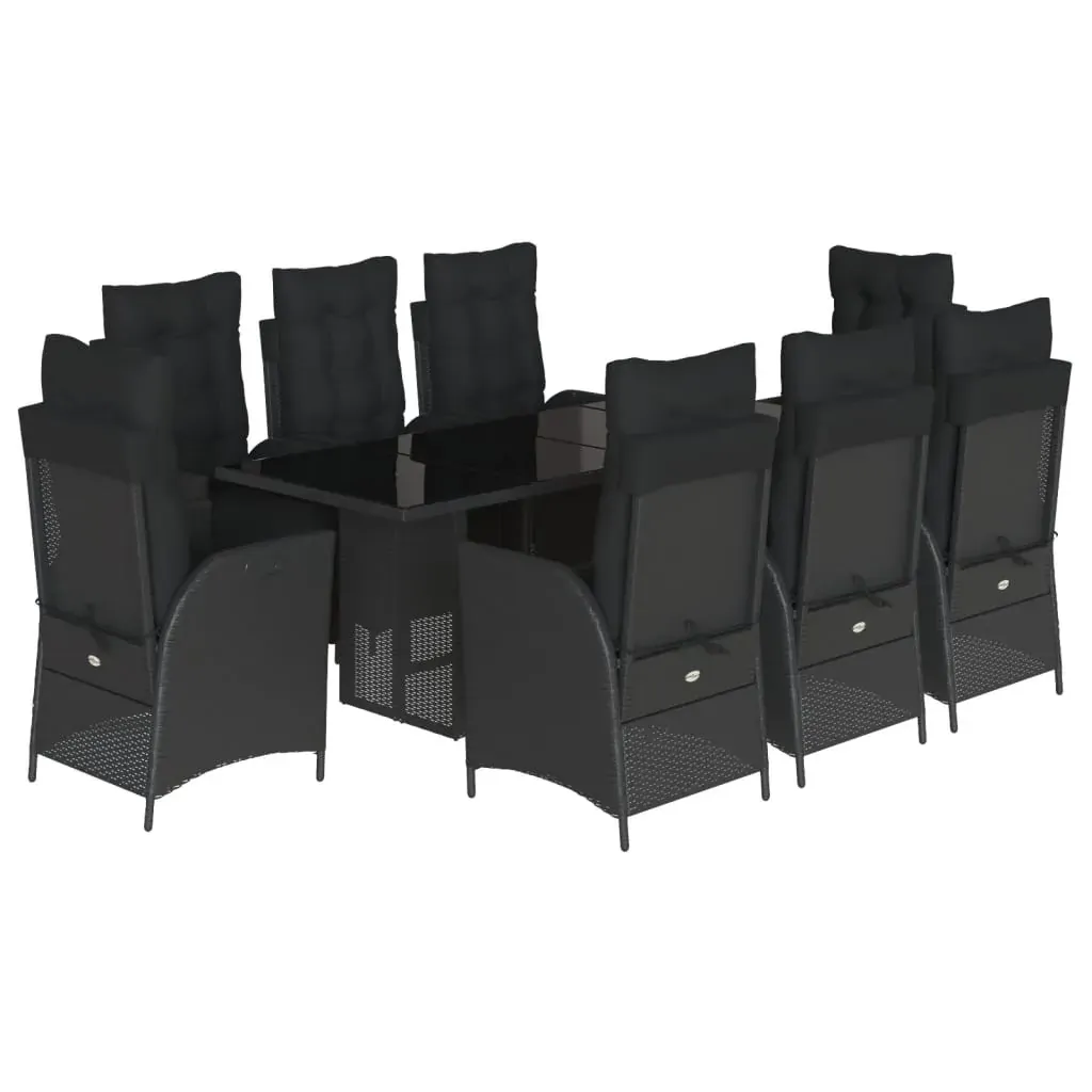 9 Piece Garden Dining Set with Cushions Black Poly Rattan Price