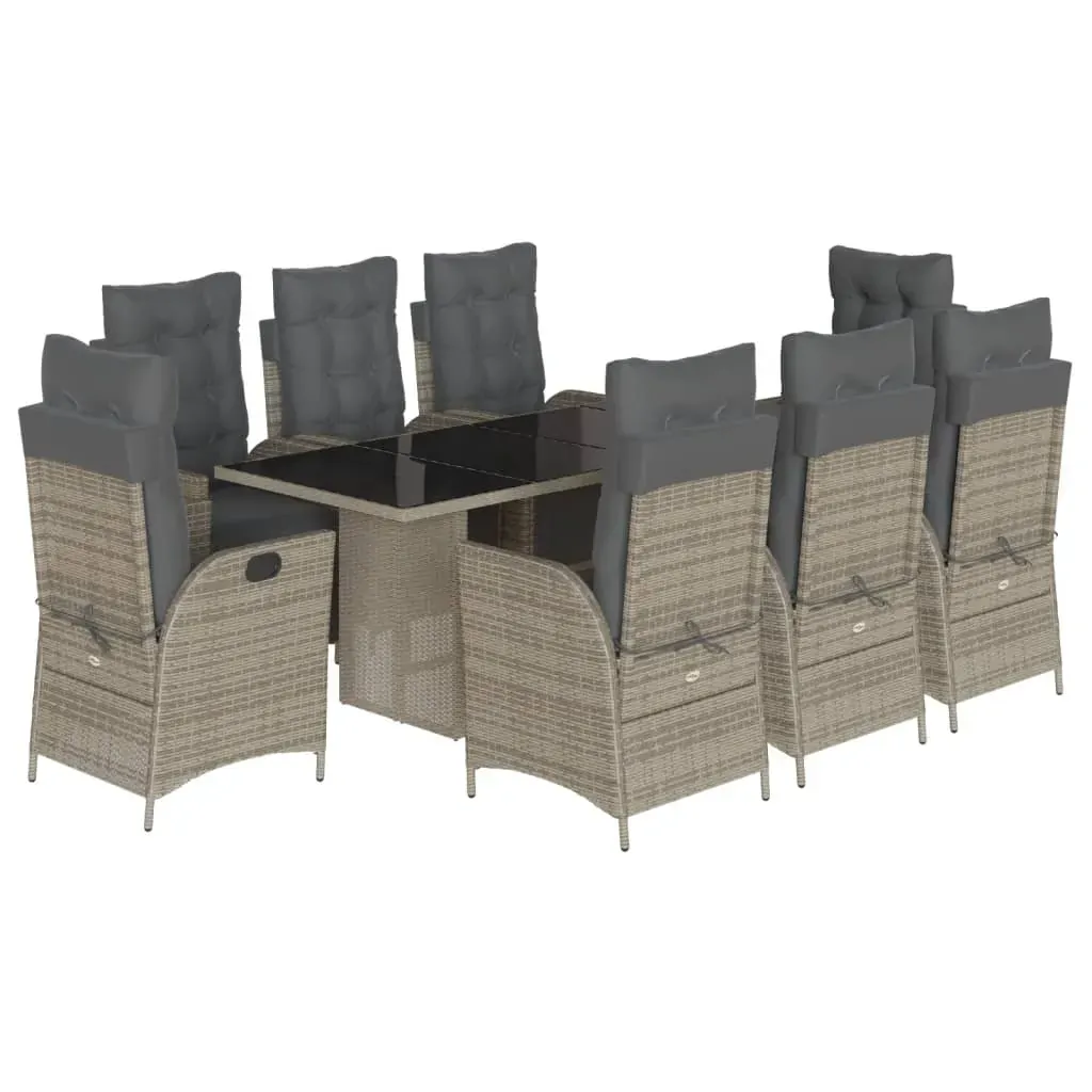 9 Piece Garden Dining Set with Cushions Grey Poly Rattan Price