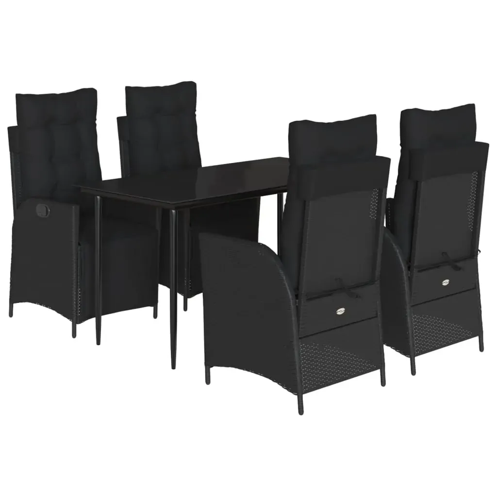 5 Piece Garden Dining Set with Cushions Black Poly Rattan Price