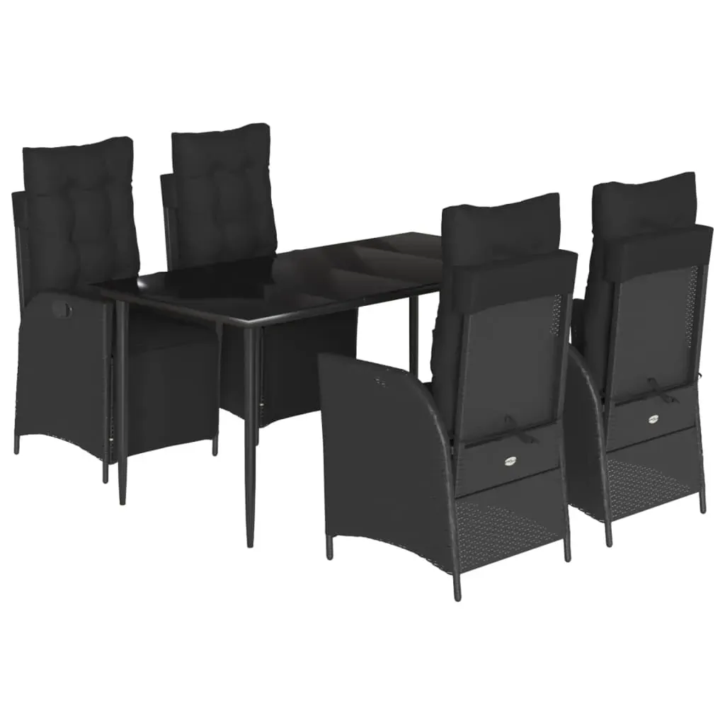 5 Piece Garden Dining Set with Cushions Black Poly Rattan Price