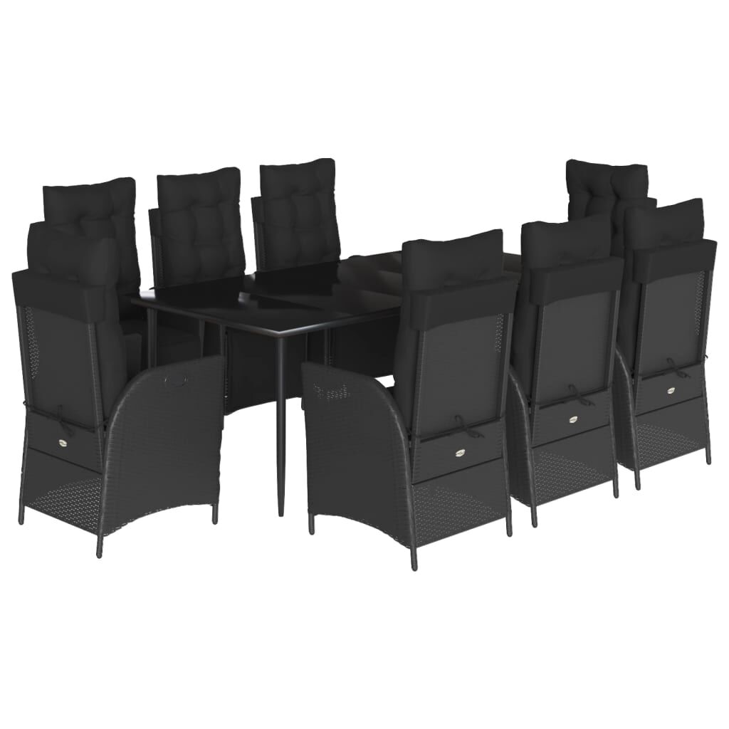 9 Piece Garden Dining Set with Cushions Black Poly Rattan Price
