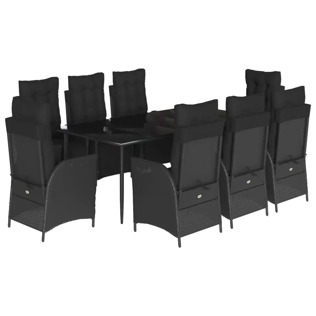 9 Piece Garden Dining Set with Cushions Black Poly Rattan Price