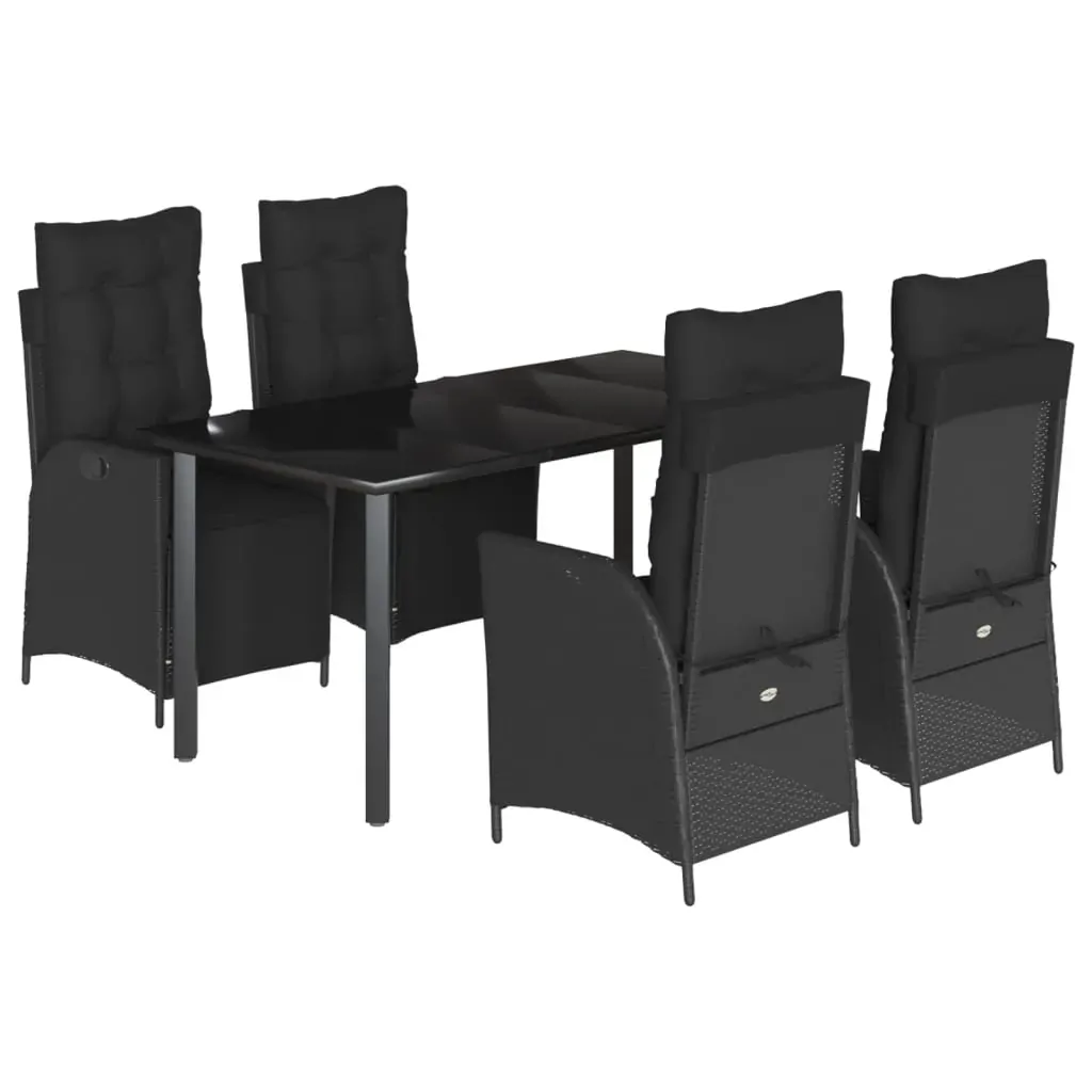 5 Piece Garden Dining Set with Cushions Black Poly Rattan Price