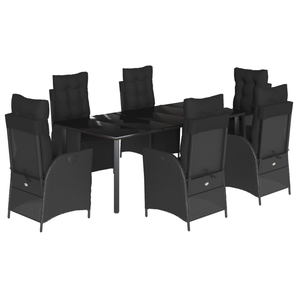 7 Piece Garden Dining Set with Cushions Black Poly Rattan Price