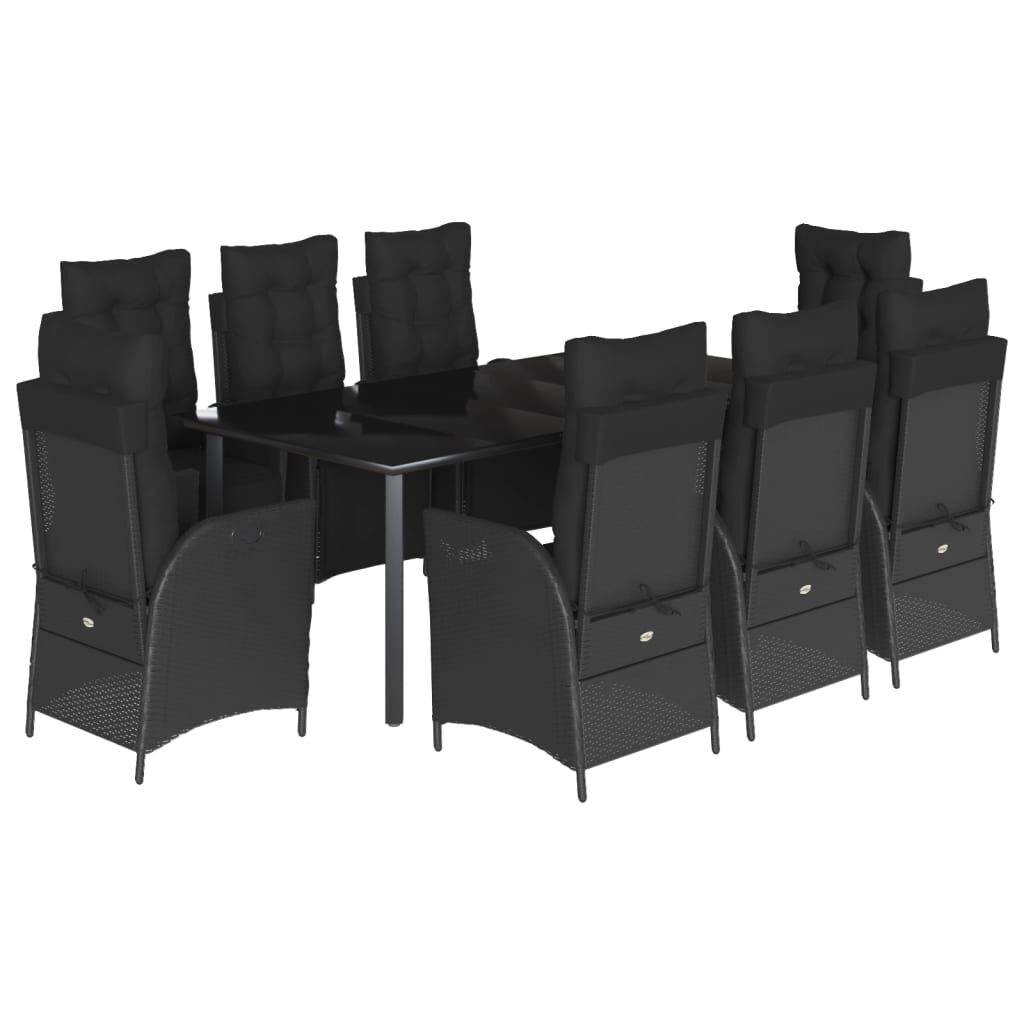 9 Piece Garden Dining Set with Cushions Black Poly Rattan Price