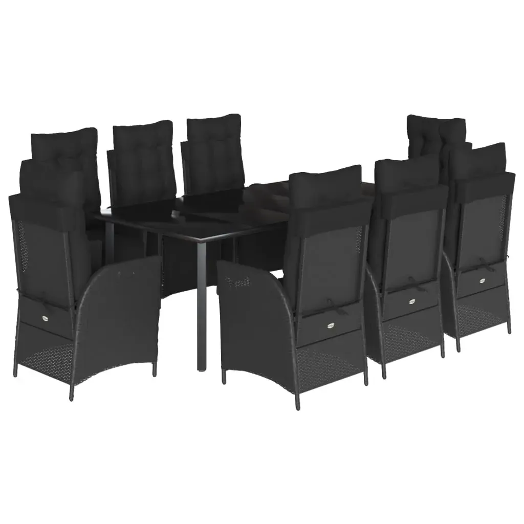 9 Piece Garden Dining Set with Cushions Black Poly Rattan Price