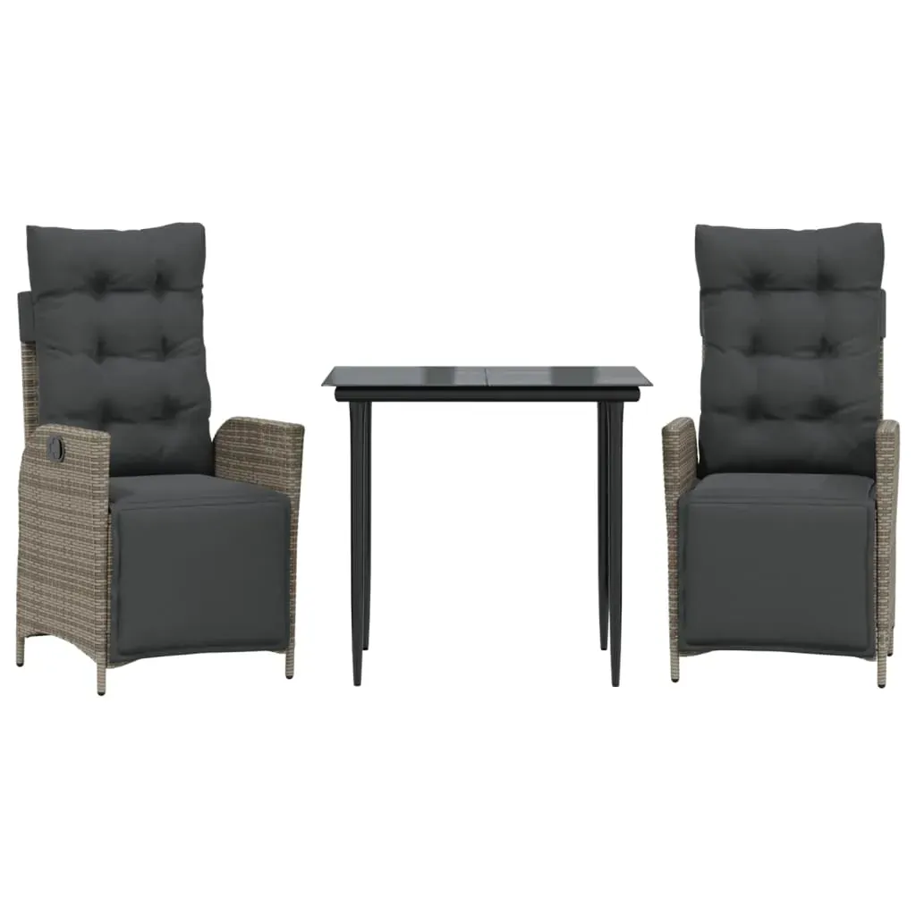 3 Piece Garden Dining Set with Cushions Grey Poly Rattan Price