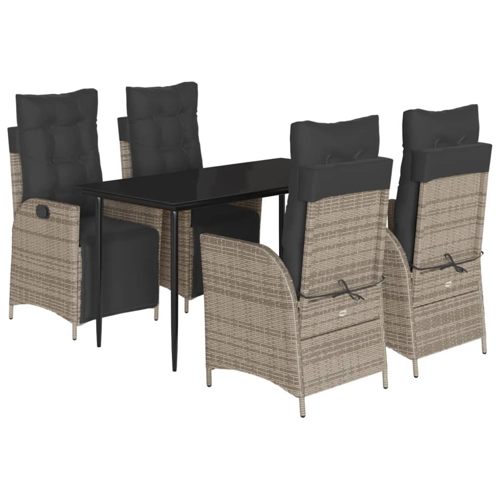5 Piece Garden Dining Set with Cushions Grey Poly Rattan Price