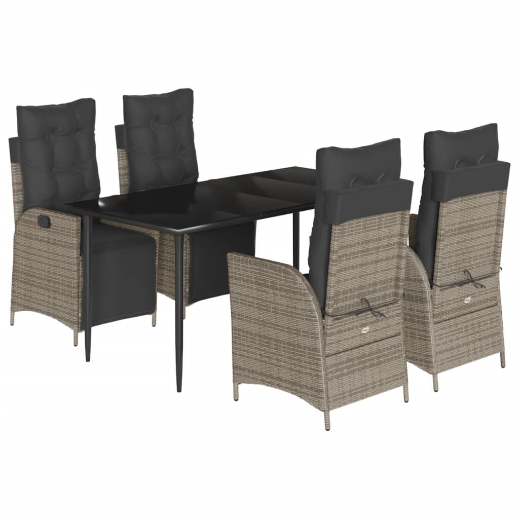 5 Piece Garden Dining Set with Cushions Grey Poly Rattan Price