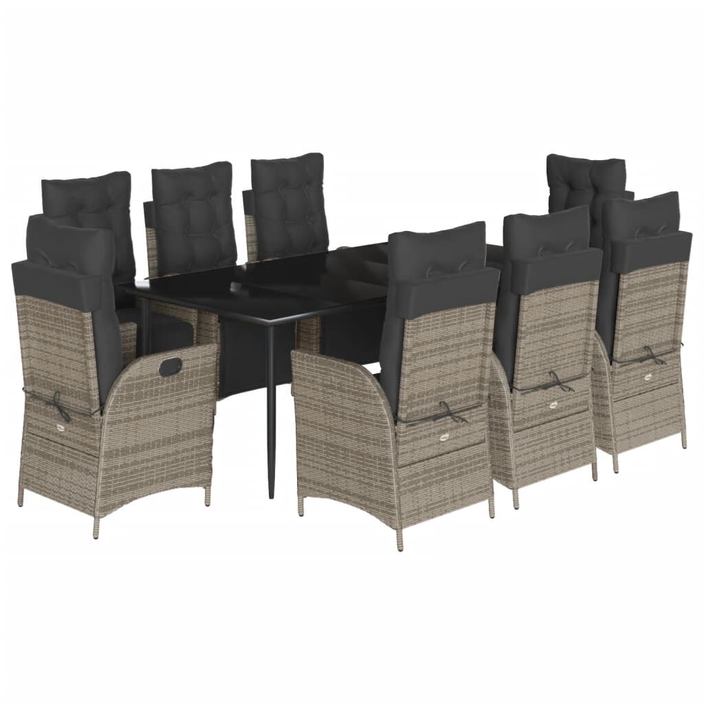 9 Piece Garden Dining Set with Cushions Grey Poly Rattan Price