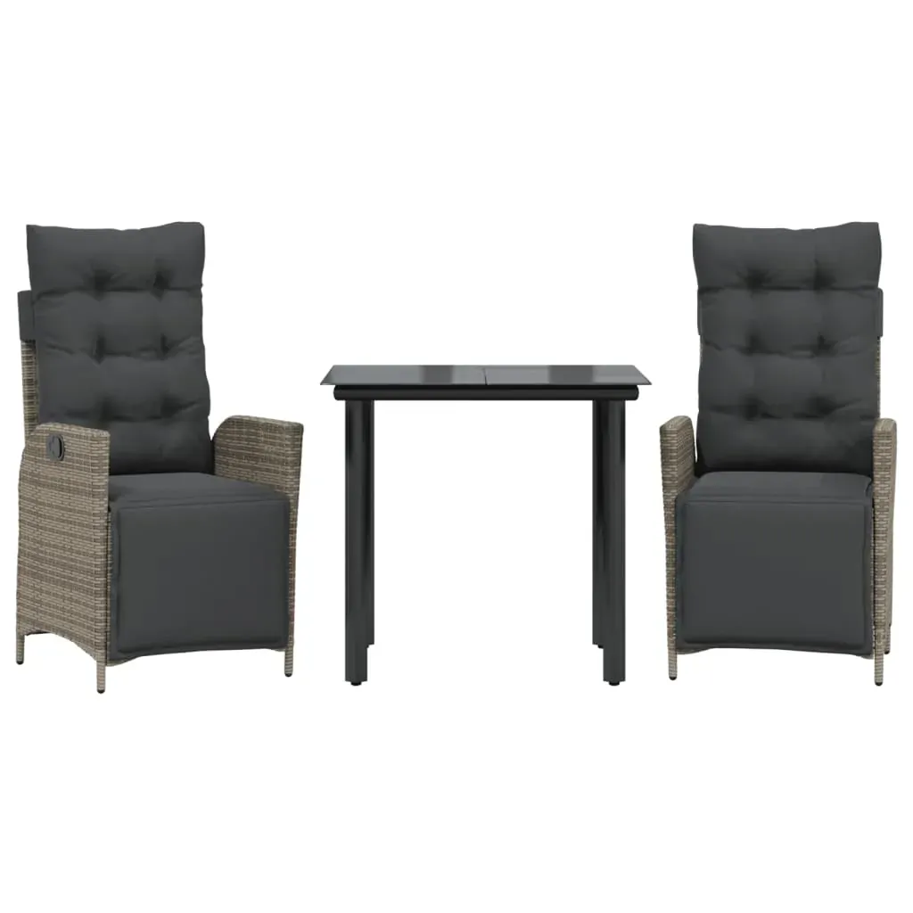 3 Piece Garden Dining Set with Cushions Grey Poly Rattan Price