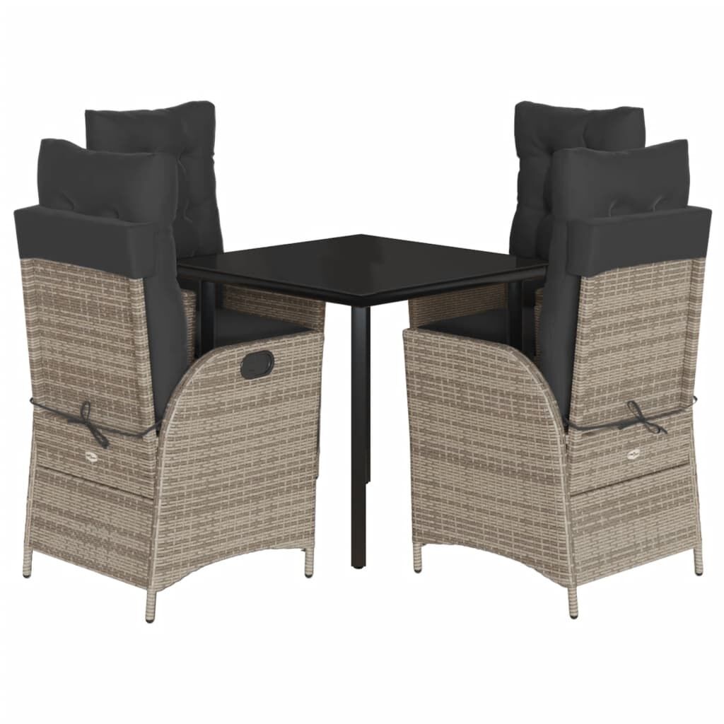 5 Piece Garden Dining Set with Cushions Grey Poly Rattan Price