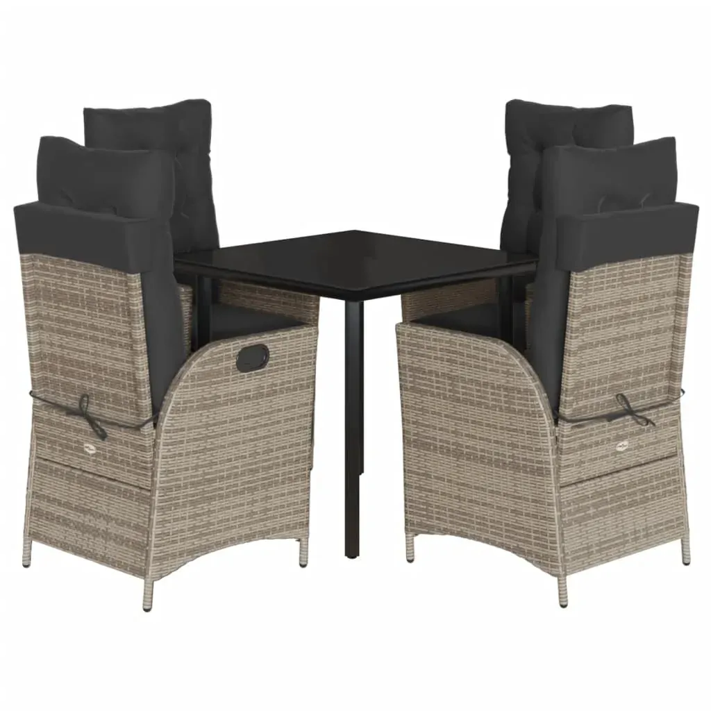 5 Piece Garden Dining Set with Cushions Grey Poly Rattan Price