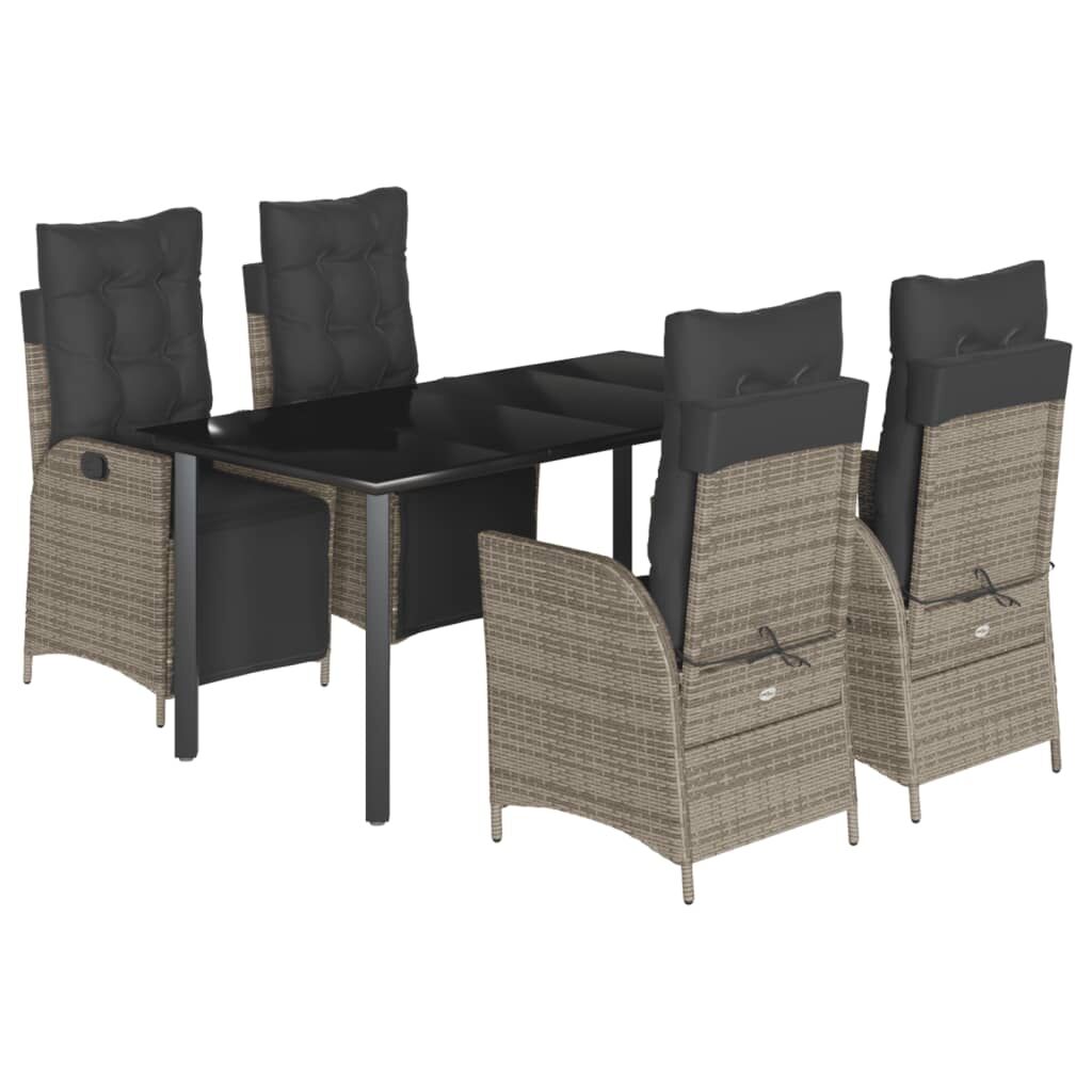 5 Piece Garden Dining Set with Cushions Grey Poly Rattan Price