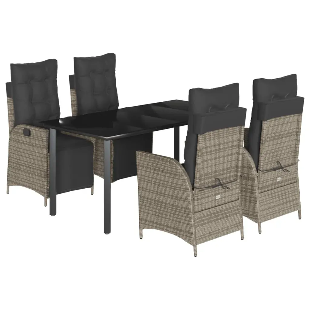 5 Piece Garden Dining Set with Cushions Grey Poly Rattan Price