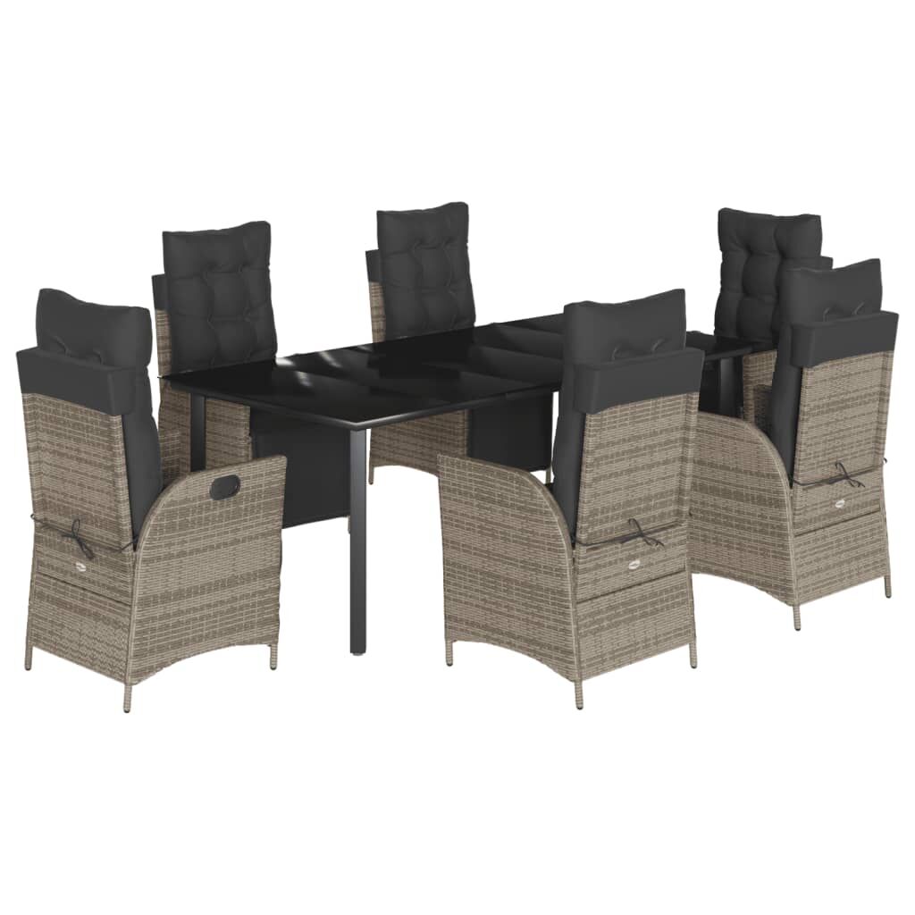7 Piece Garden Dining Set with Cushions Grey Poly Rattan Price