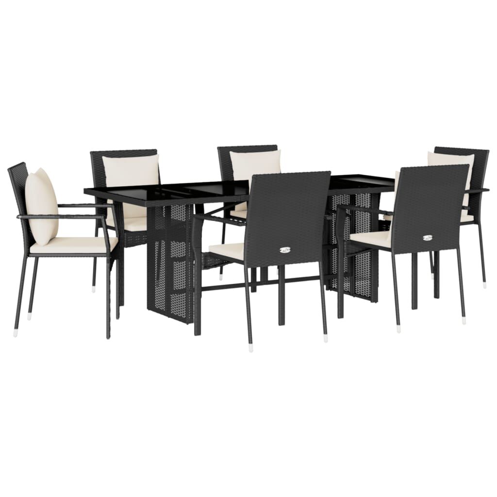 7 Piece Garden Dining Set with Cushions Black Poly Rattan Price