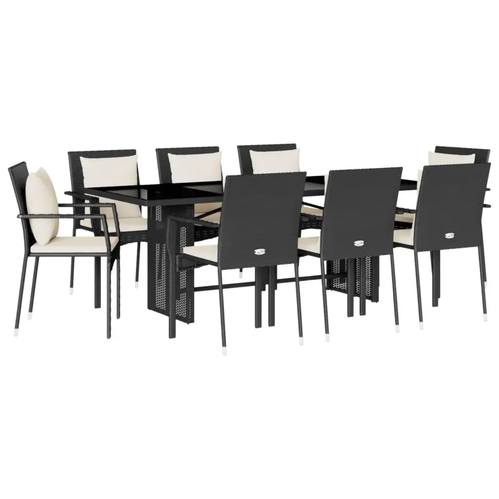 9 Piece Garden Dining Set with Cushions Black Poly Rattan Price