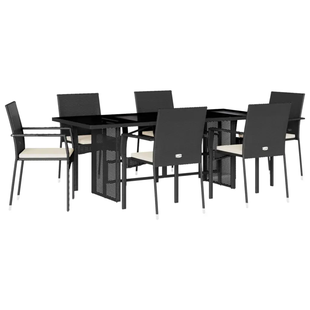 7 Piece Garden Dining Set with Cushions Black Poly Rattan Price