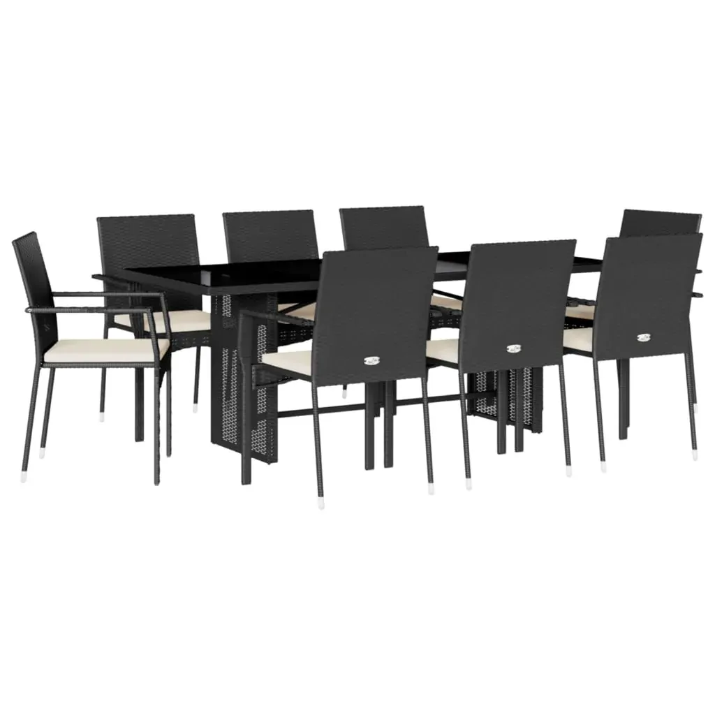 9 Piece Garden Dining Set with Cushions Black Poly Rattan Price