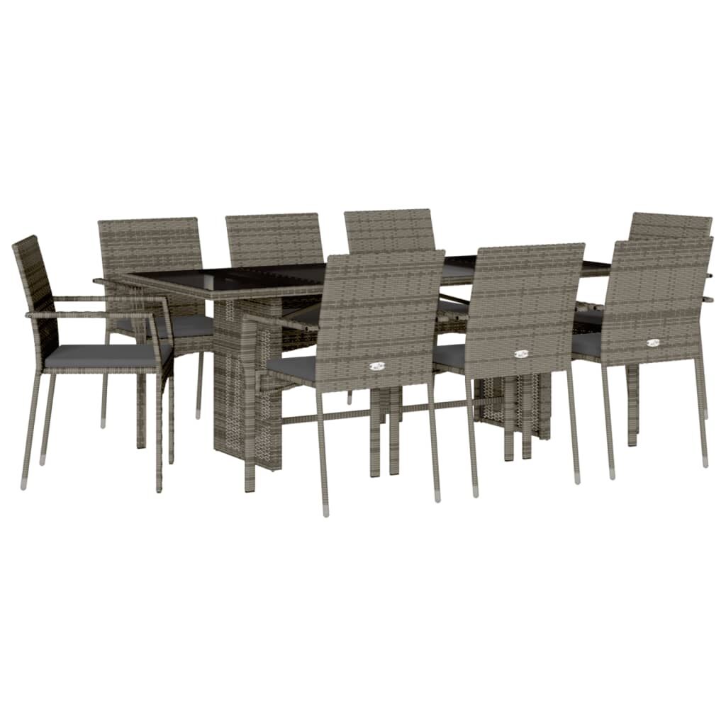 9 Piece Garden Dining Set with Cushions Grey Poly Rattan Price