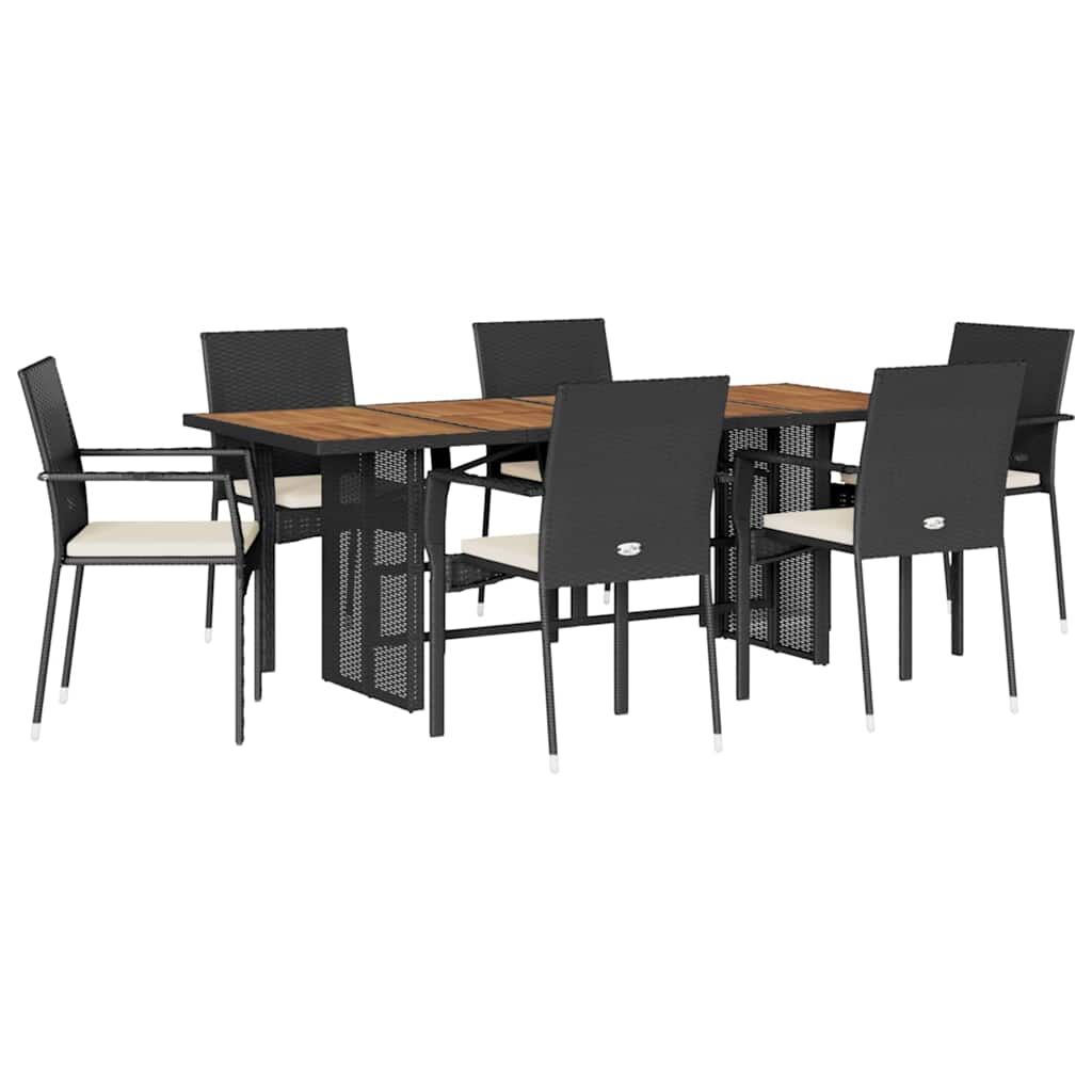 7 Piece Garden Dining Set with Cushions Black Poly Rattan Price