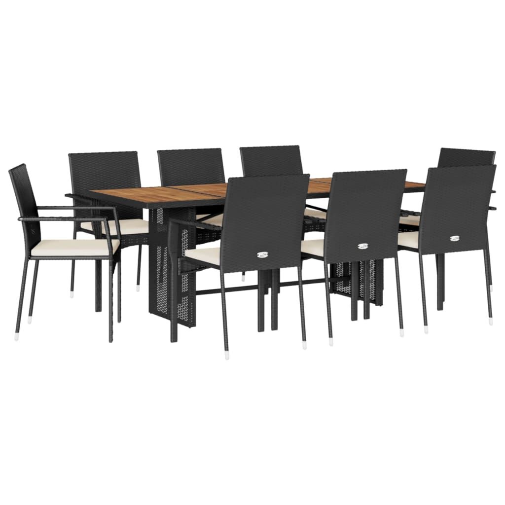 9 Piece Garden Dining Set with Cushions Black Poly Rattan Price