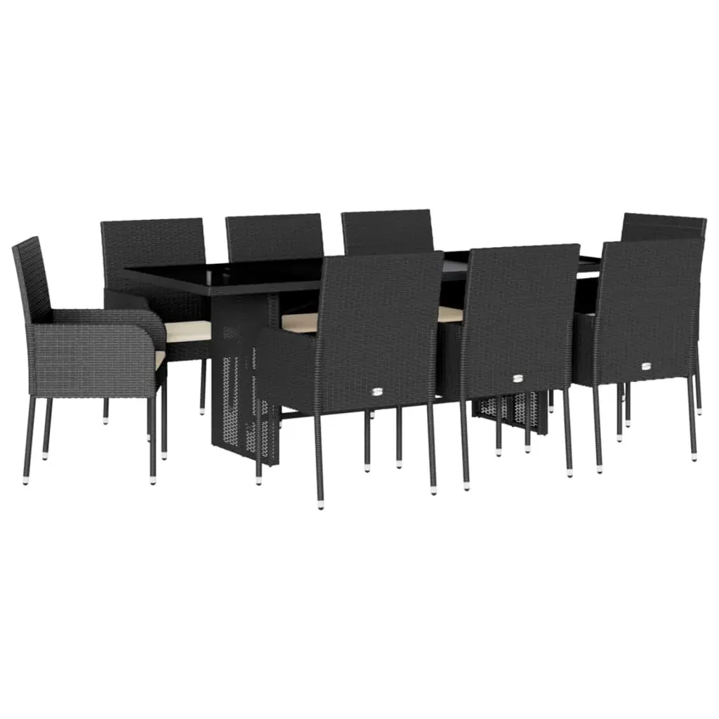 9 Piece Garden Dining Set with Cushions Black Poly Rattan Price
