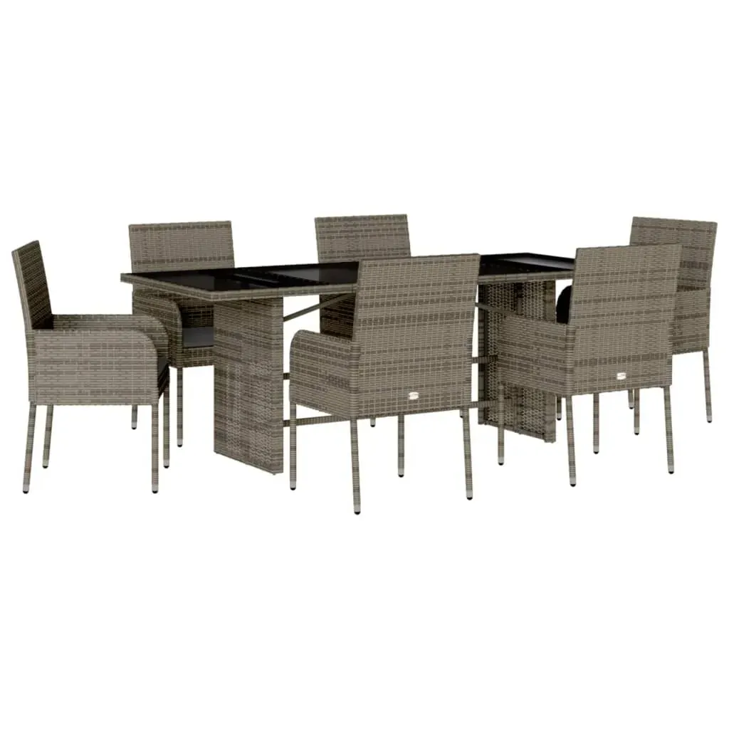 7 Piece Garden Dining Set with Cushions Grey Poly Rattan Price