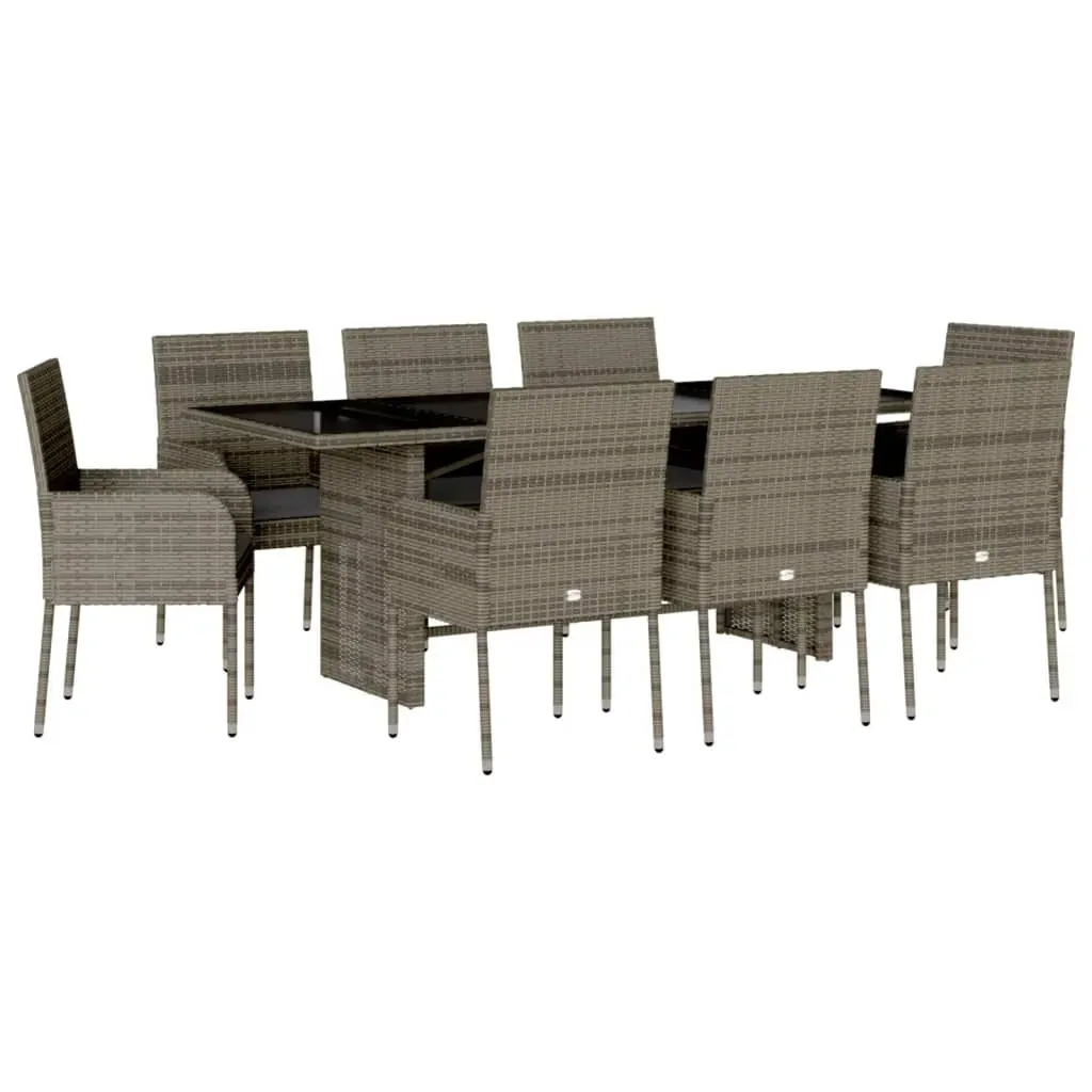 9 Piece Garden Dining Set with Cushions Grey Poly Rattan Price