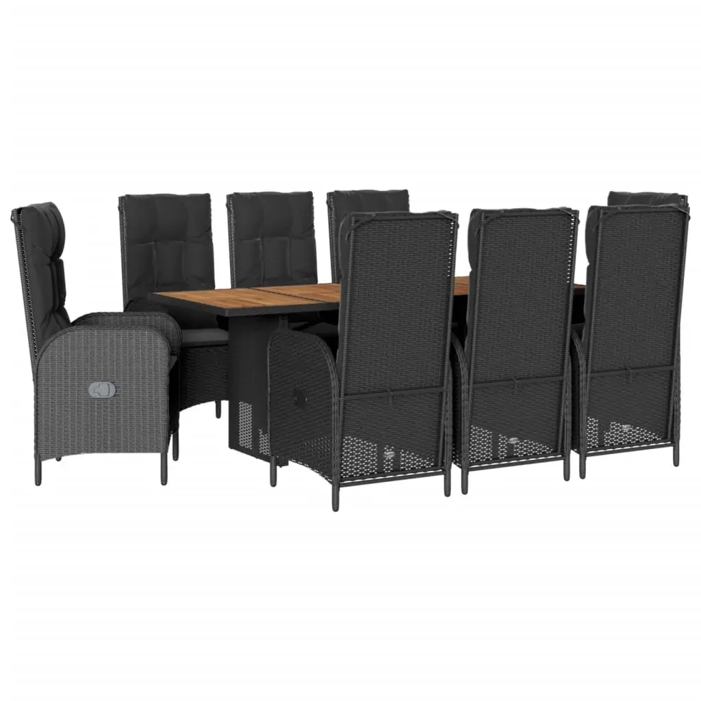 9 Piece Garden Dining Set with Cushions Black Poly Rattan Price