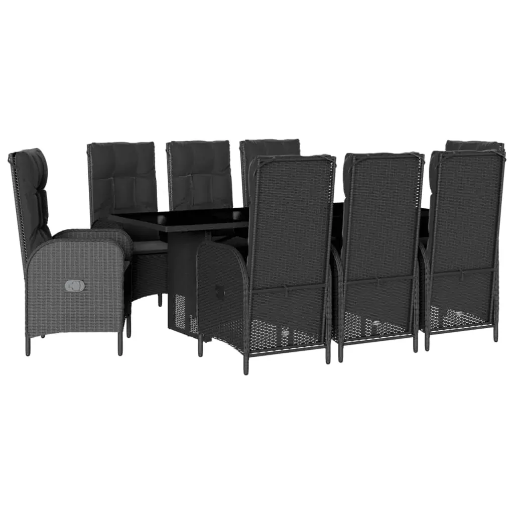 9 Piece Garden Dining Set with Cushions Black Poly Rattan Price