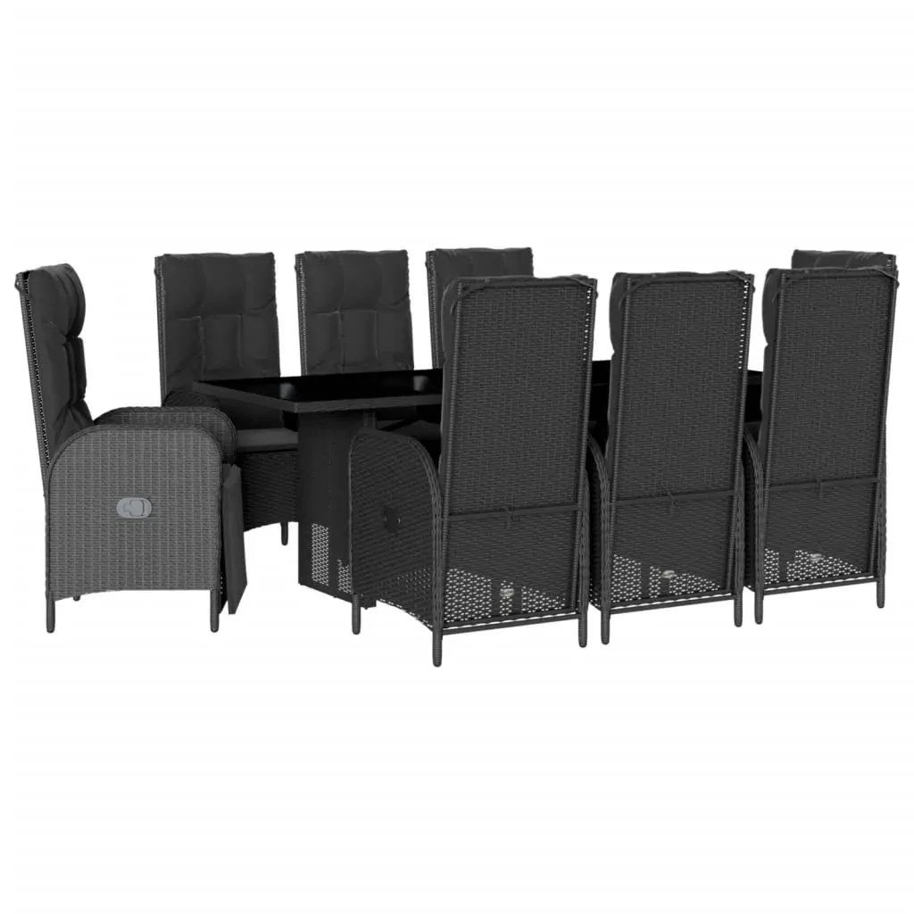 9 Piece Garden Dining Set with Cushions Black Poly Rattan Price