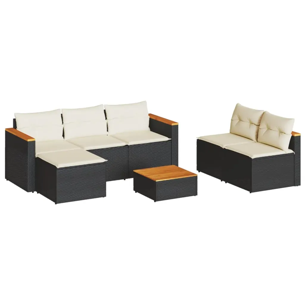 5 Piece Garden Sofa Set with Cushions Black Poly Rattan Acacia Price