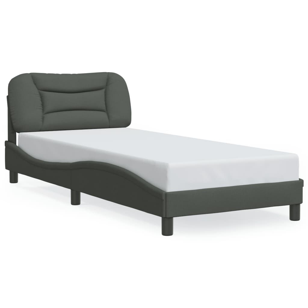 Bed Frame with LED without Mattress Dark Grey 90x190 cm Fabric Price