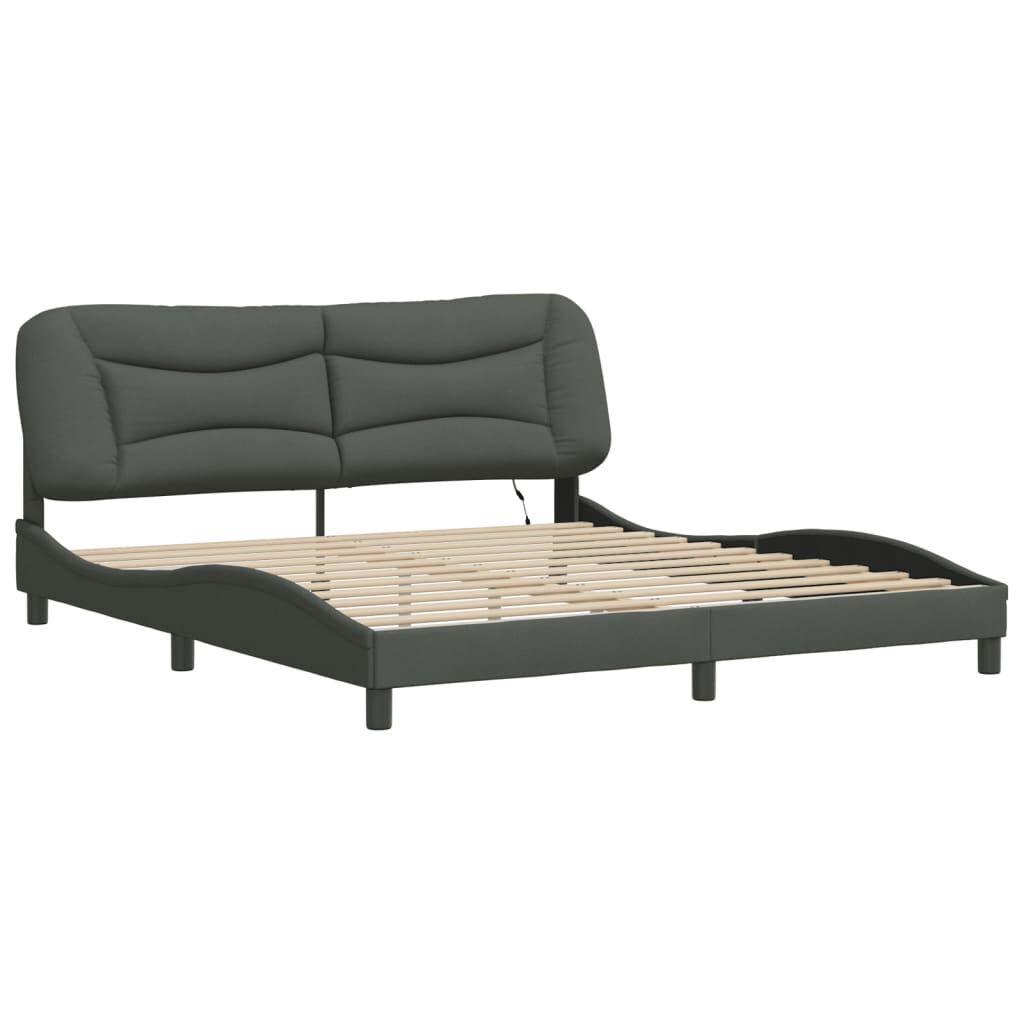 Bed Frame with LED without Mattress Dark Grey 183x203 cm King Fabric Price