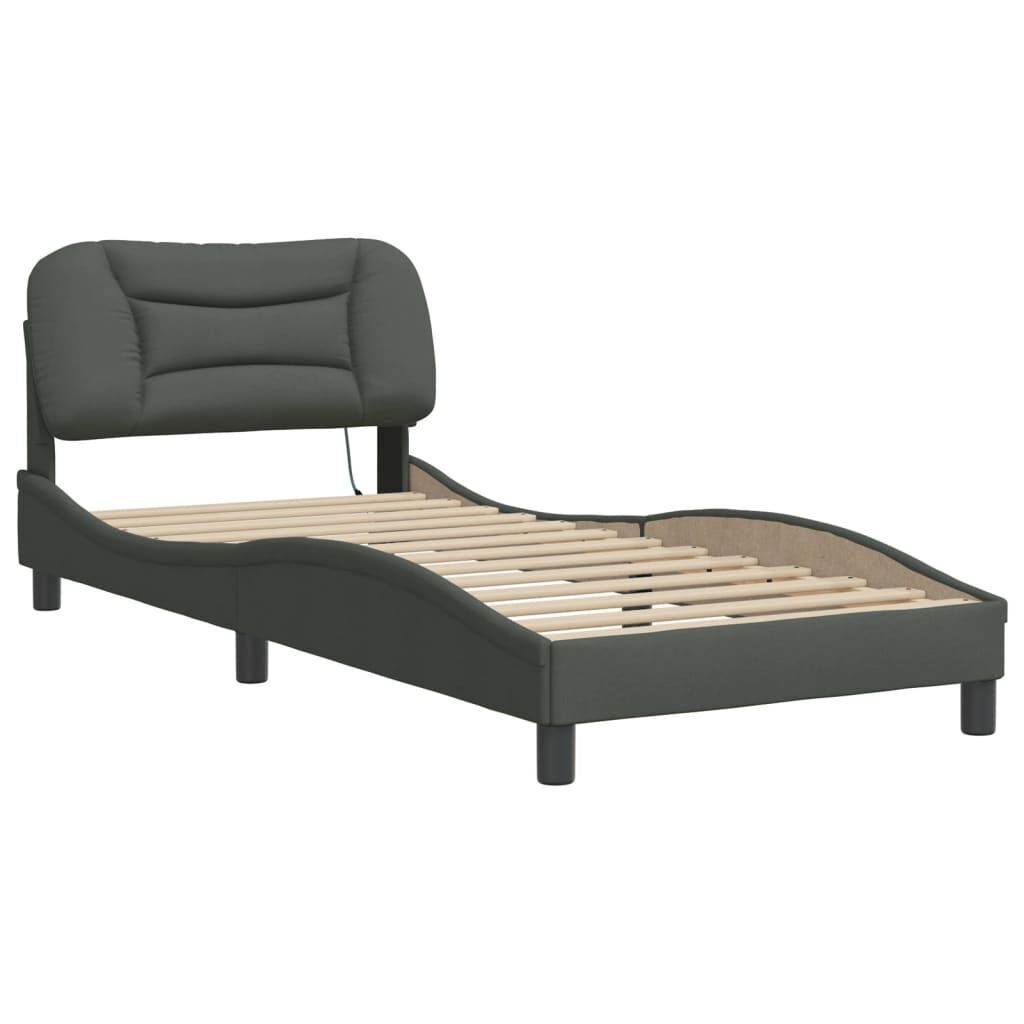 Bed Frame with LED without Mattress Dark Grey 90x190 cm Fabric Price