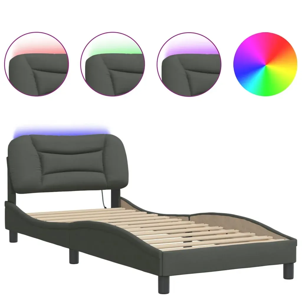 Bed Frame with LED without Mattress "Hvar" Dark Grey 90x190 cm Fabric Price