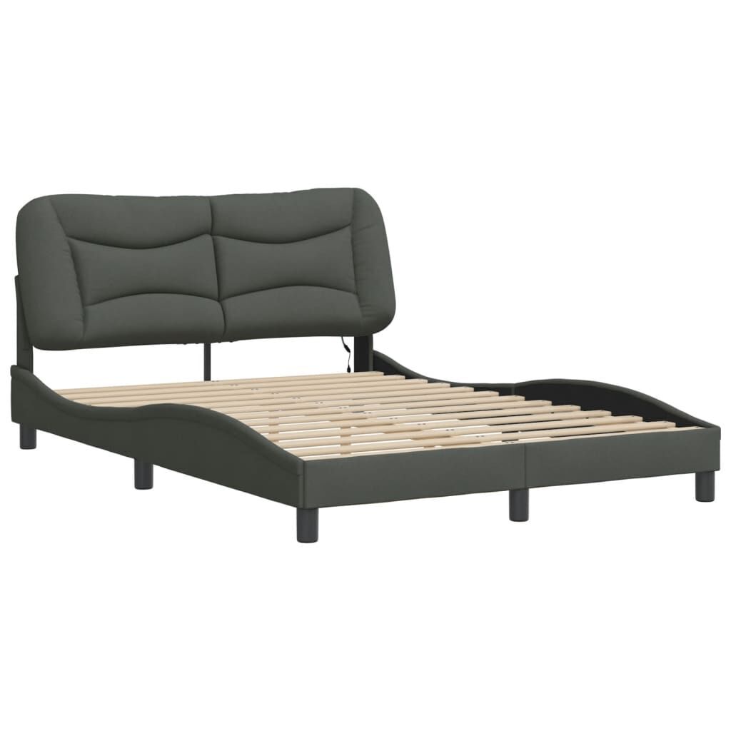 Bed Frame with LED without Mattress Dark Grey 137x187 cm Double Fabric Price