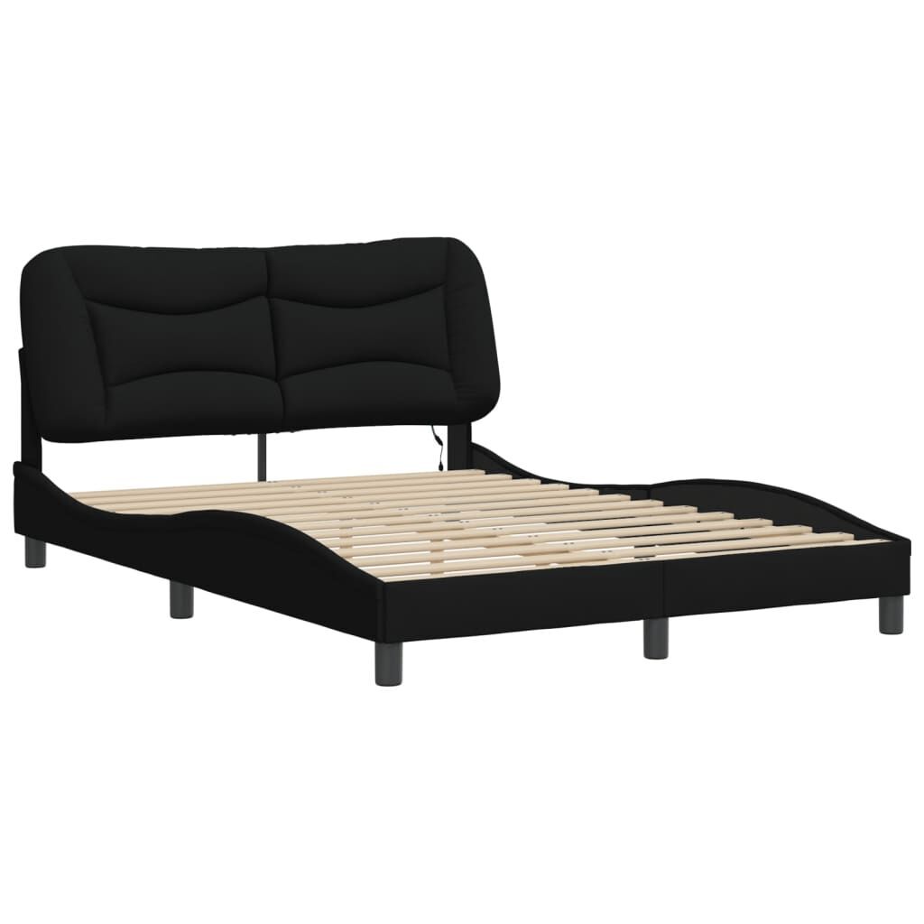 Bed Frame with LED without Mattress Black 137x187 cm Double Fabric Price