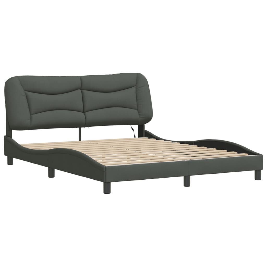 Bed Frame with LED without Mattress Dark Grey 152x203 cm Queen Fabric Price