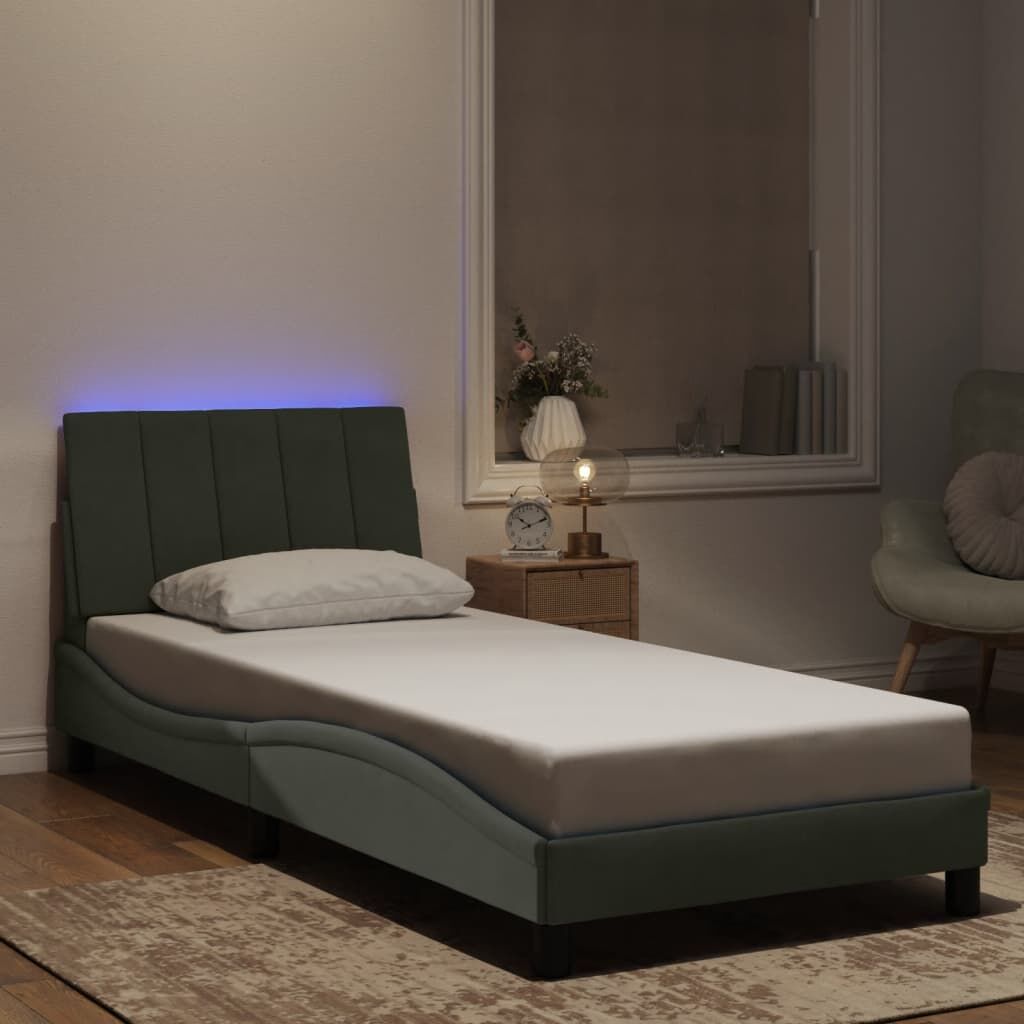 Bed Frame with LED without Mattress Dark Grey 90x190 cm Velvet Price