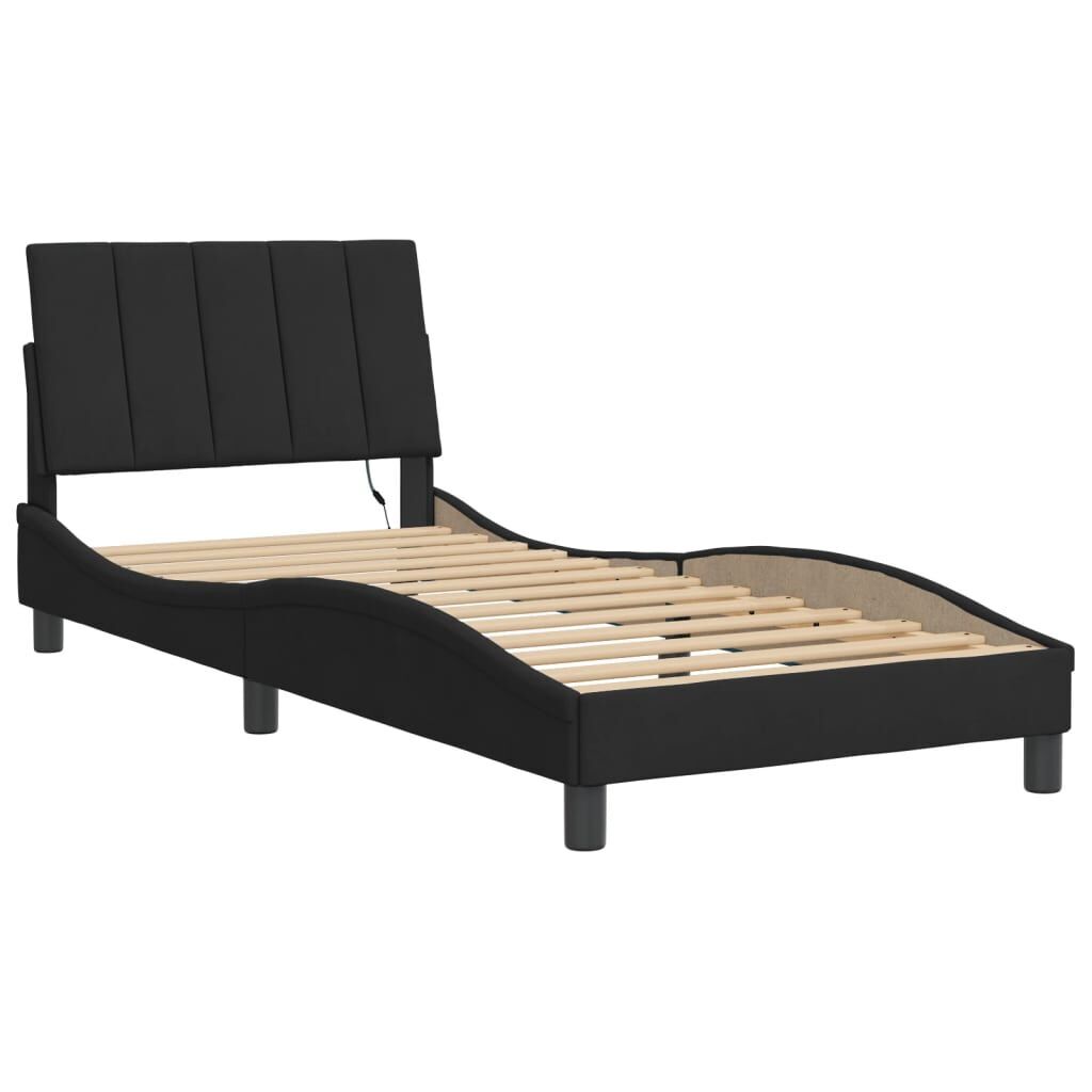 Bed Frame with LED without Mattress Black 90x190 cm Velvet Price