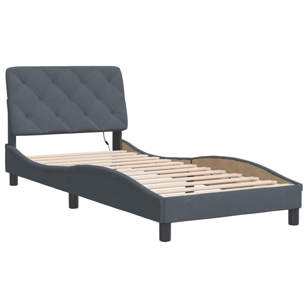 Bed Frame with LED without Mattress Dark Grey 90x190 cm Velvet Price