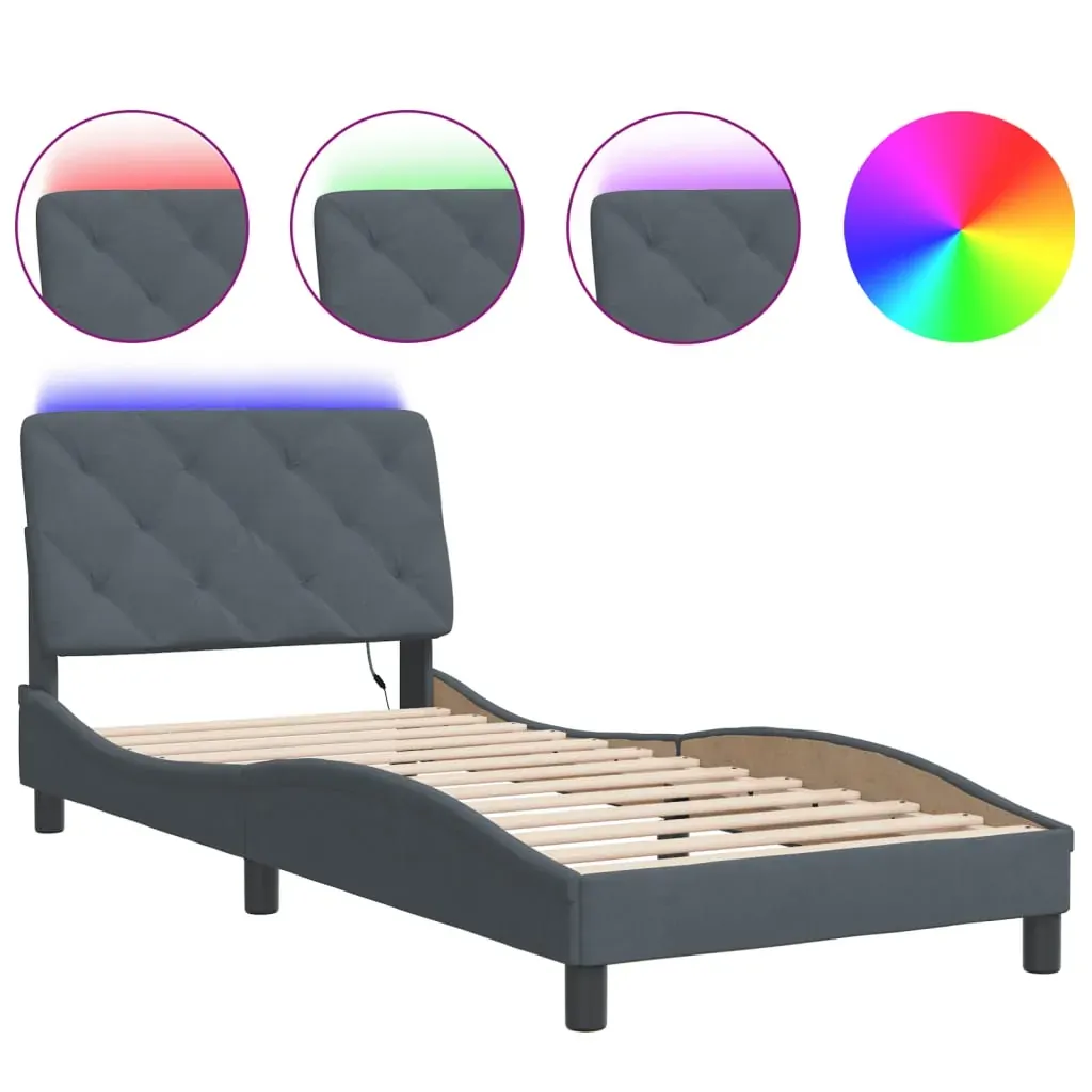 Bed Frame with LED without Mattress Dark Grey 90x190 cm Velvet Price