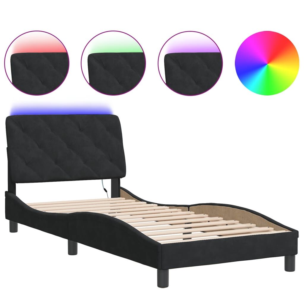Bed Frame with LED without Mattress Black 90x190 cm Velvet Price